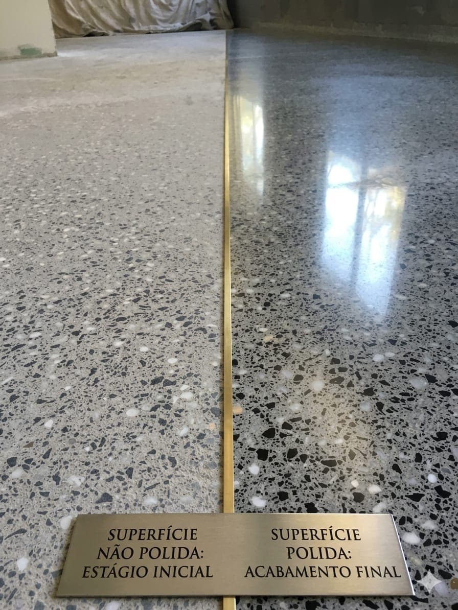 Placa comparando superfície não polida e superfície polida.